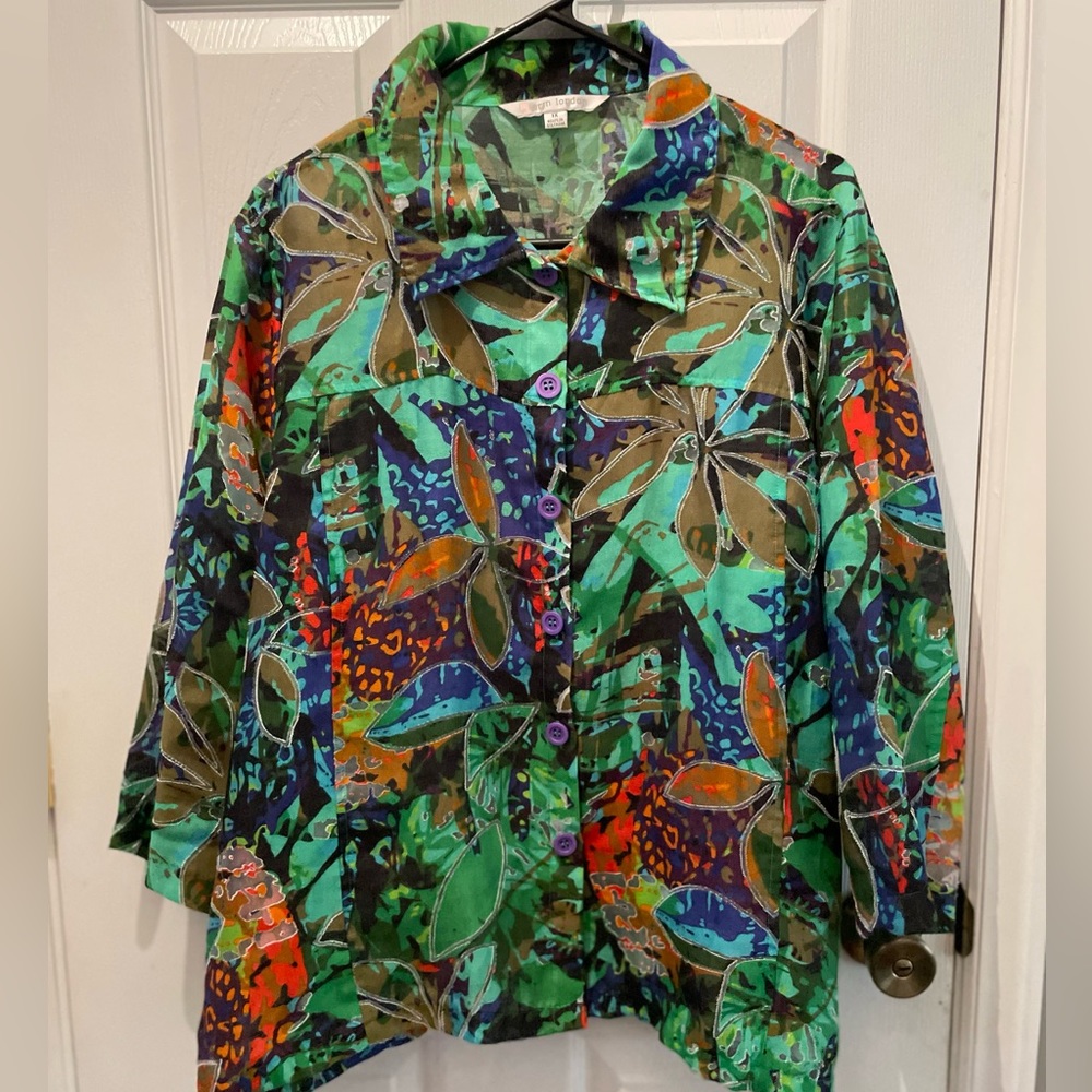 Erin London Sheer Floral Button up Blouse Size 1X